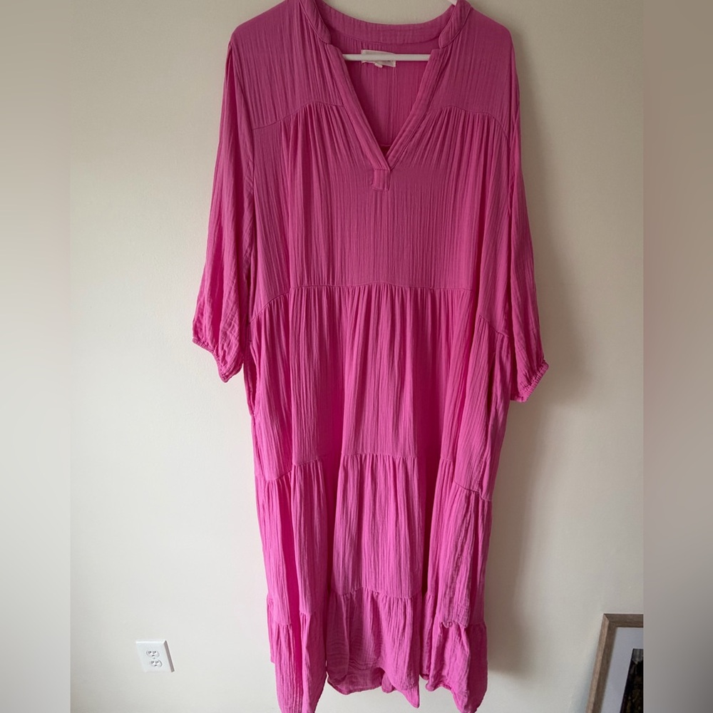 Pink V-Neck Women's Maxi Dress